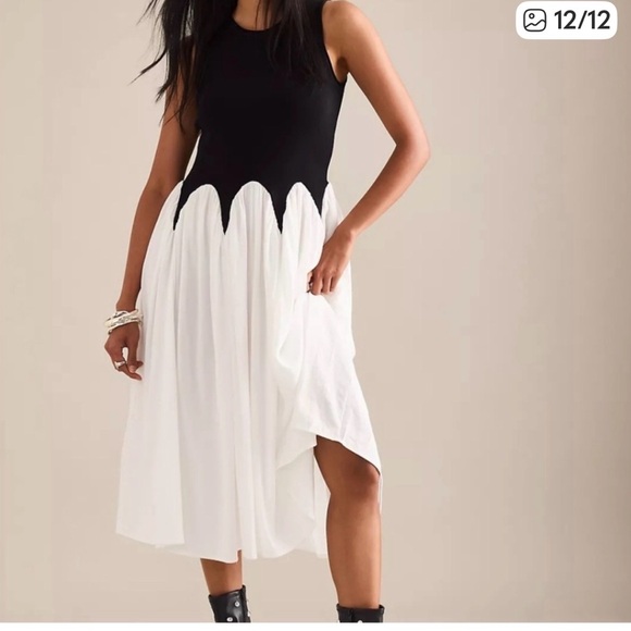 NWT Siempre x Anthropologie - Black and White Midi Dress - Picture 2 of 15